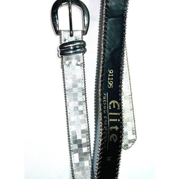 Silver & Black Elite Belt With Checkered Pattern & Beaded Edges - Picture 1 of 4